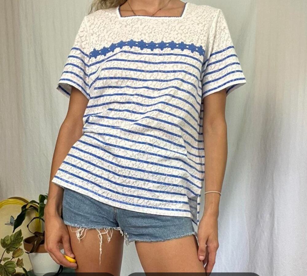 NWT Alfred Dunner PL women’s top shirt blue white stripes Cotton blend